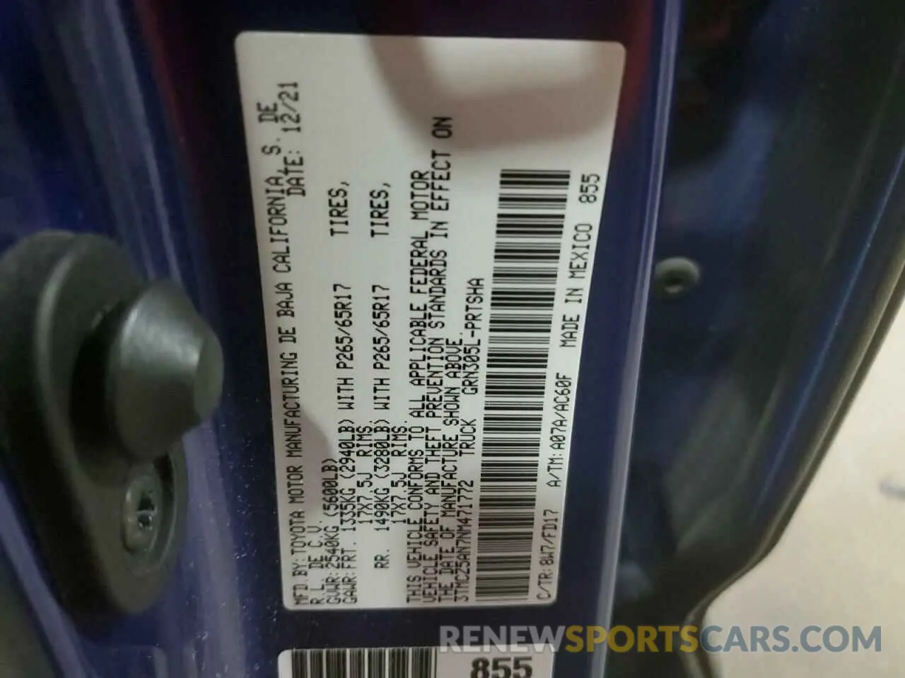 12 fotografías del automóvil dañado 3TMCZ5AN7NM471772 TOYOTA TACOMA 2022