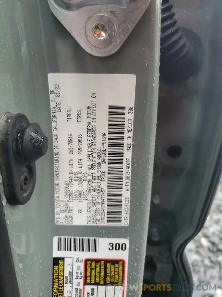 12 fotografías del automóvil dañado 3TMCZ5AN7NM477457 TOYOTA TACOMA 2022