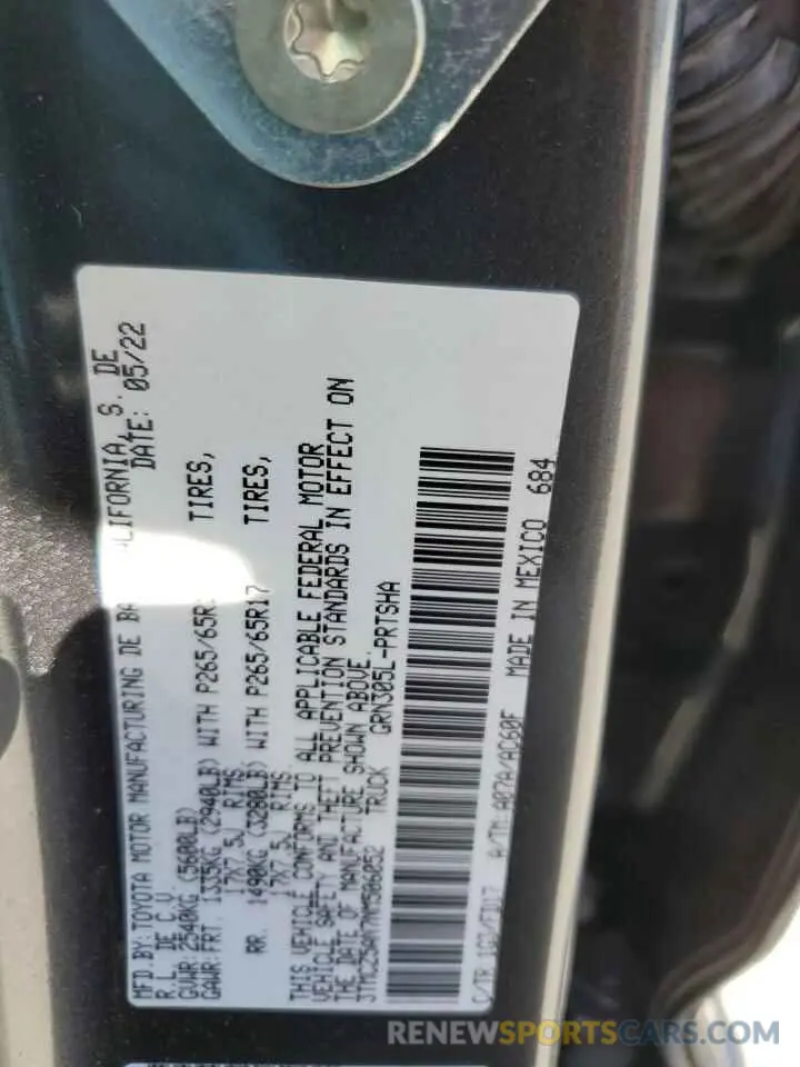 12 fotografías del automóvil dañado 3TMCZ5AN7NM506052 TOYOTA TACOMA 2022