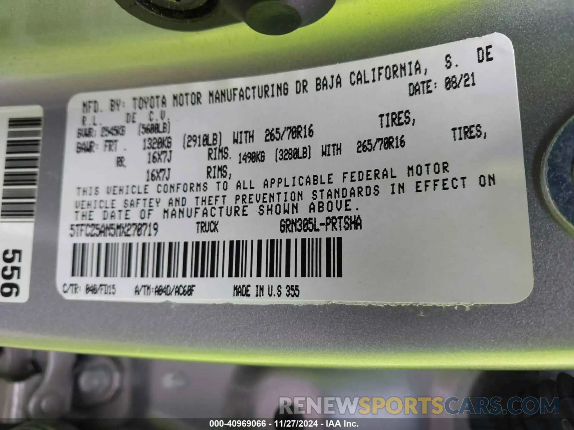9 fotografías del automóvil dañado 3TMCZ5AN7NM509680 TOYOTA TACOMA 2022