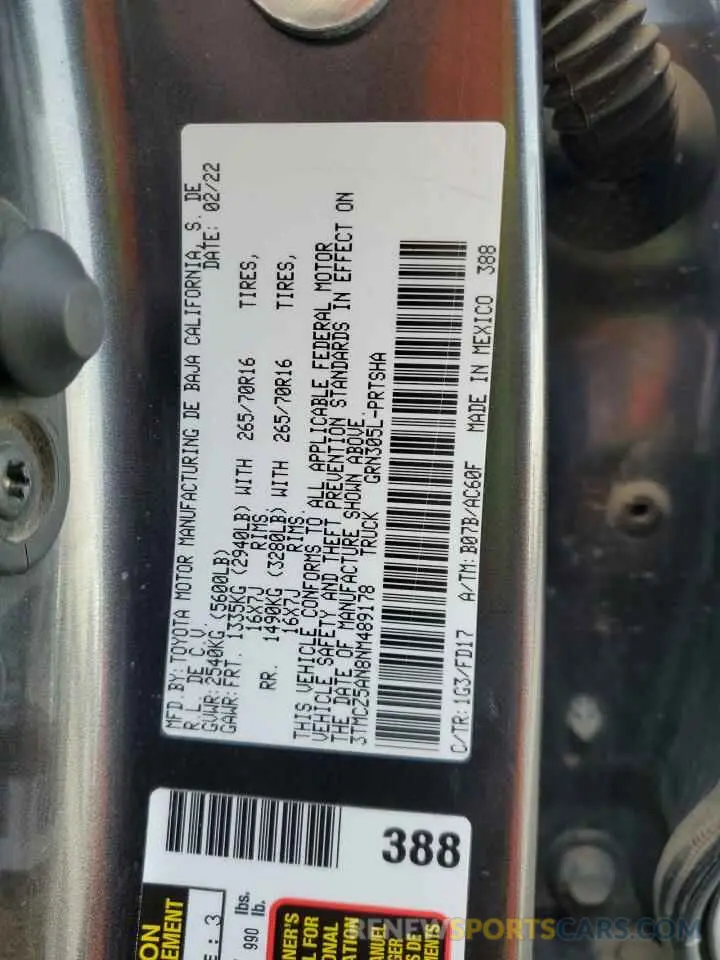 12 fotografías del automóvil dañado 3TMCZ5AN8NM489178 TOYOTA TACOMA 2022