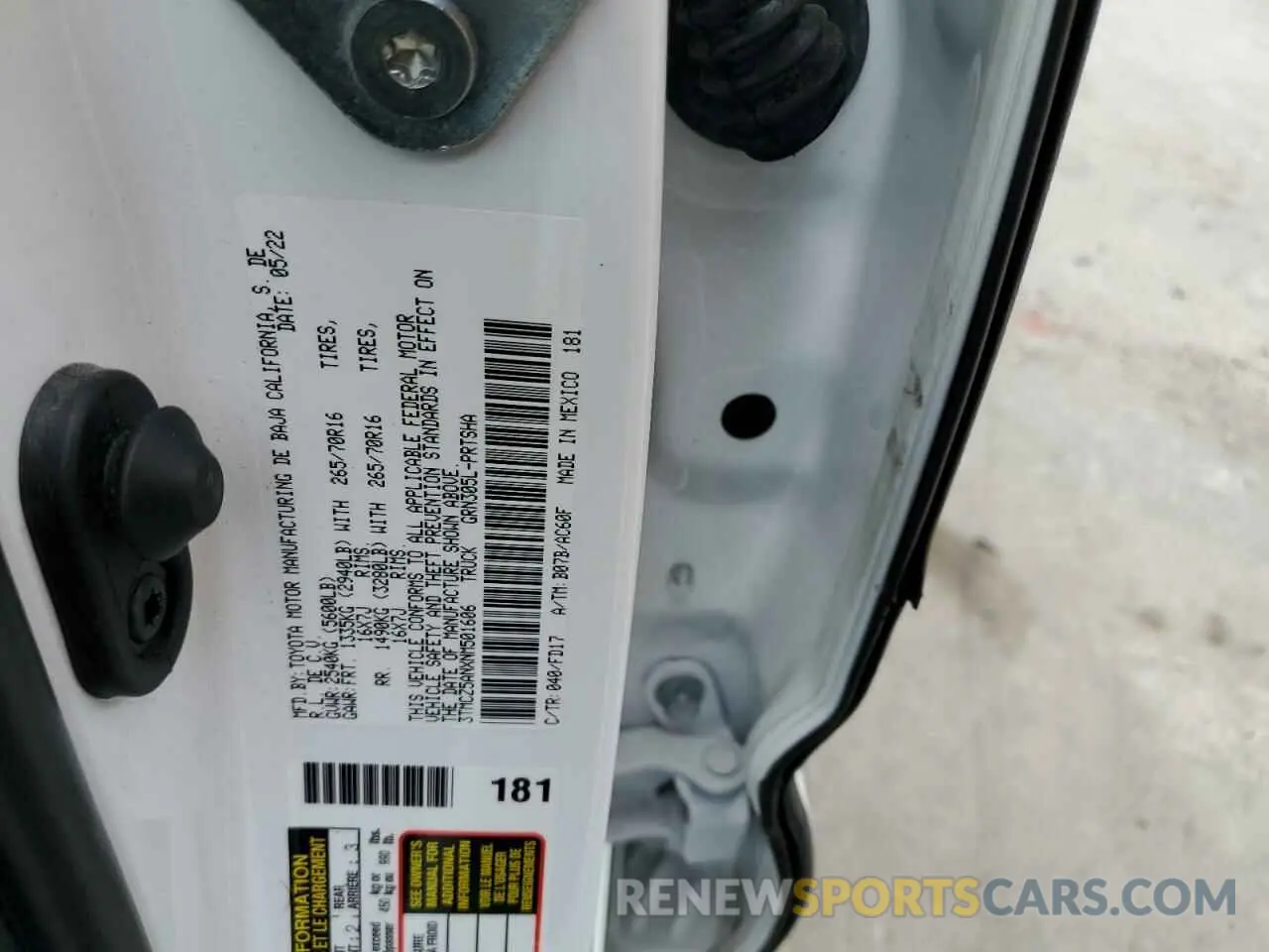 10 fotografías del automóvil dañado 3TMCZ5ANXNM501606 TOYOTA TACOMA 2022
