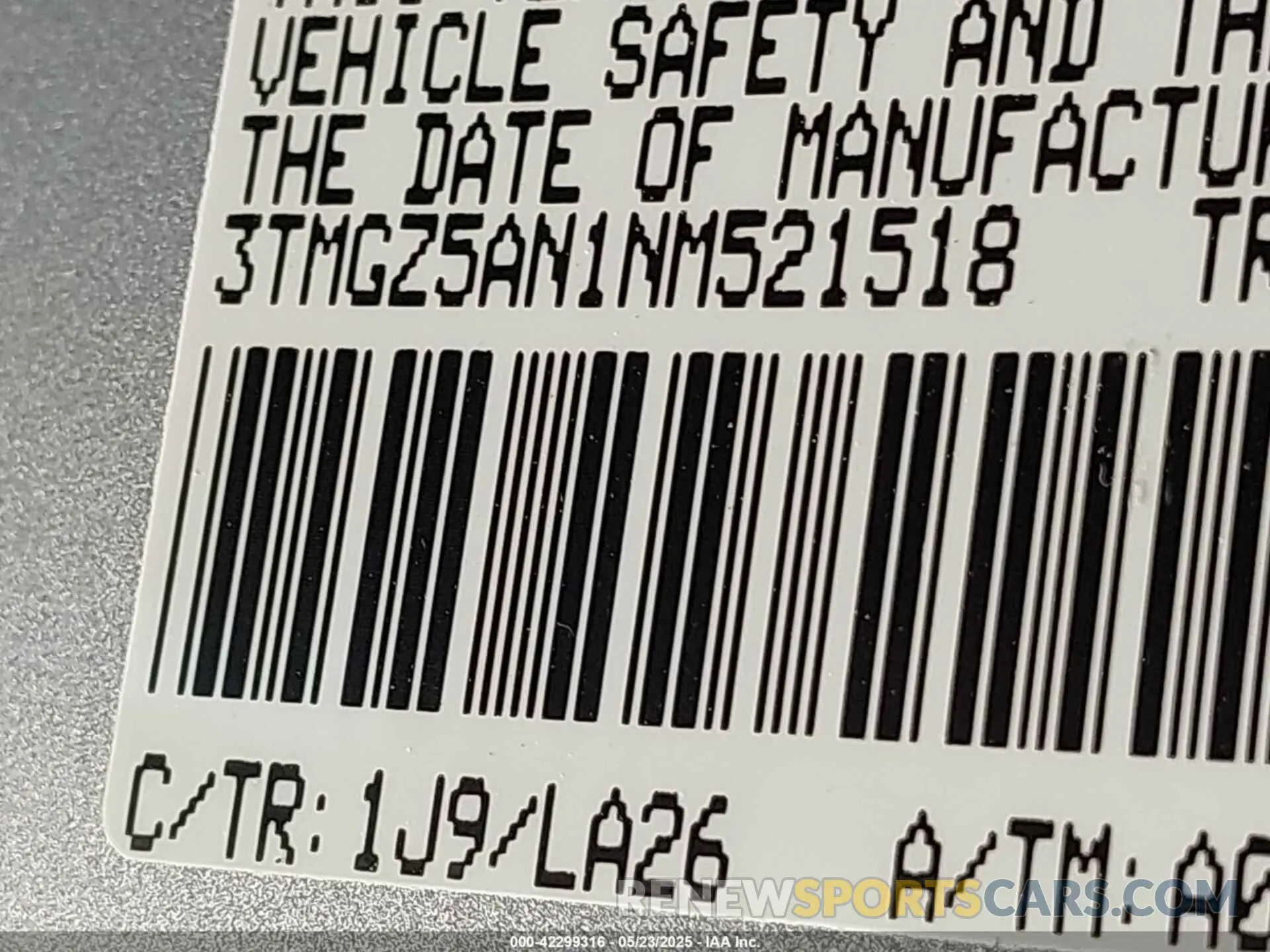9 fotografías del automóvil dañado 3TMGZ5AN1NM521518 TOYOTA TACOMA 2022