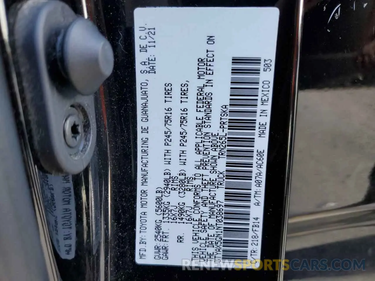 12 fotografías del automóvil dañado 3TYAX5GN1NT038697 TOYOTA TACOMA 2022