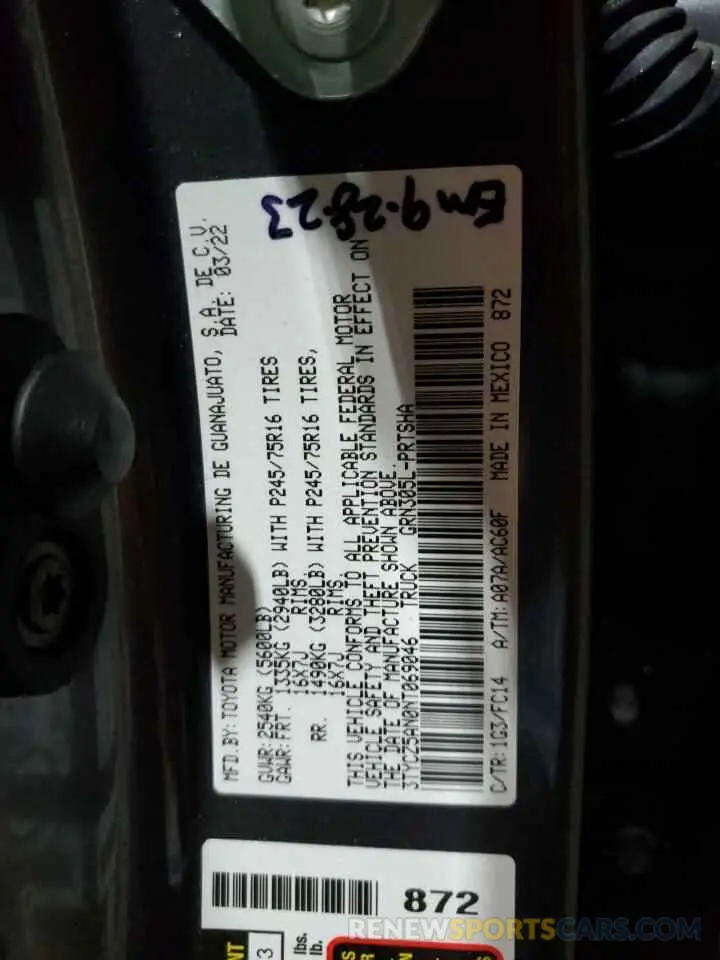 12 fotografías del automóvil dañado 3TYCZ5AN0NT069046 TOYOTA TACOMA 2022