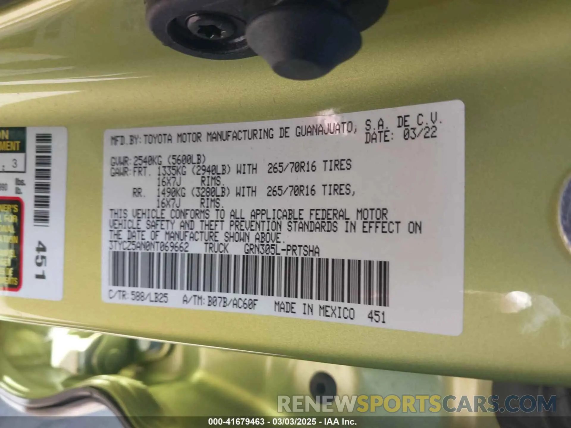 9 fotografías del automóvil dañado 3TYCZ5AN0NT069662 TOYOTA TACOMA 2022
