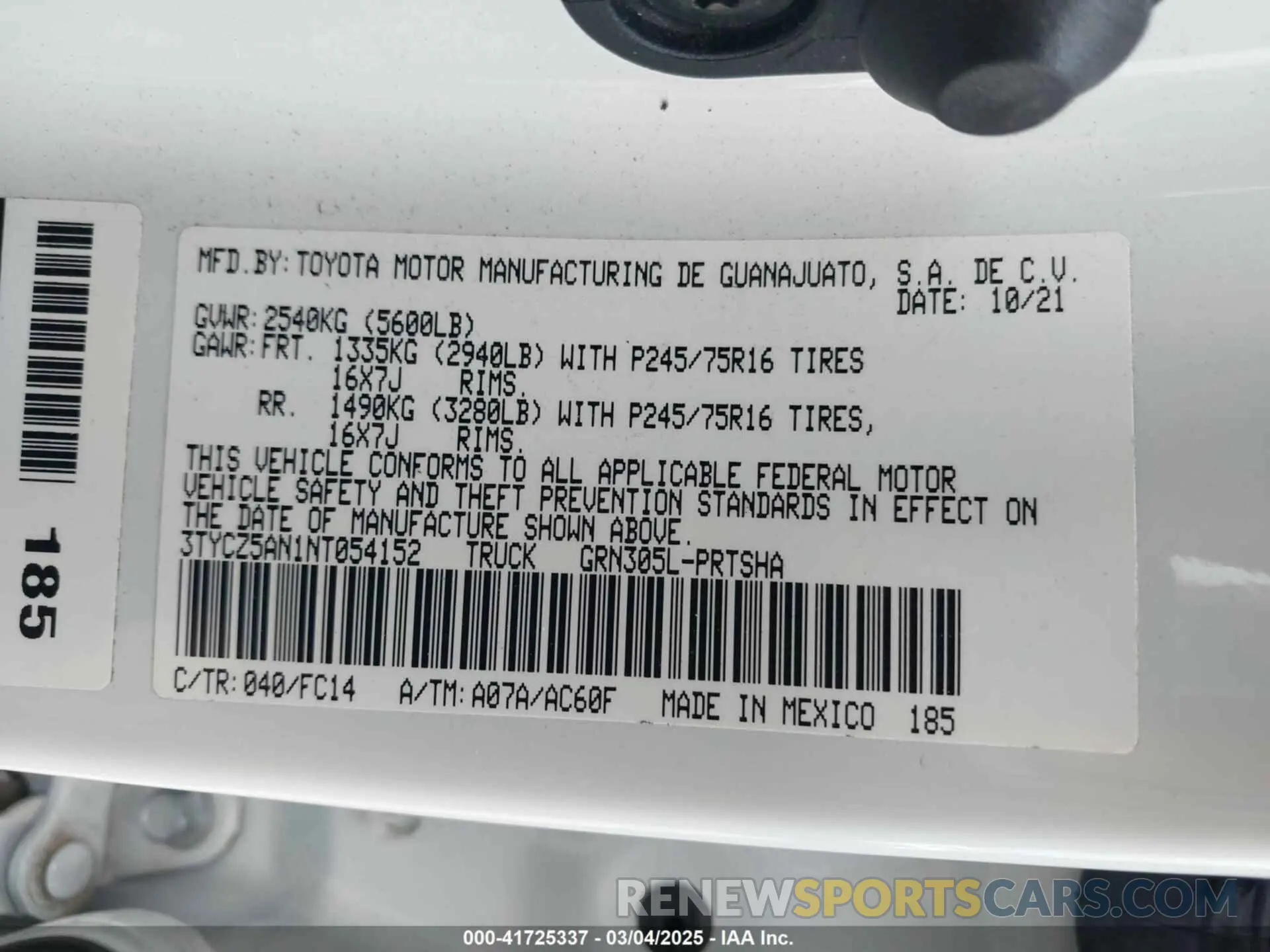 9 fotografías del automóvil dañado 3TYCZ5AN1NT054152 TOYOTA TACOMA 2022