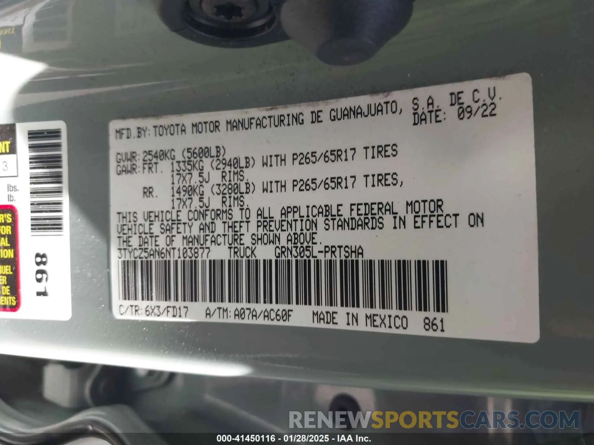 9 fotografías del automóvil dañado 3TYCZ5AN6NT103877 TOYOTA TACOMA 2022