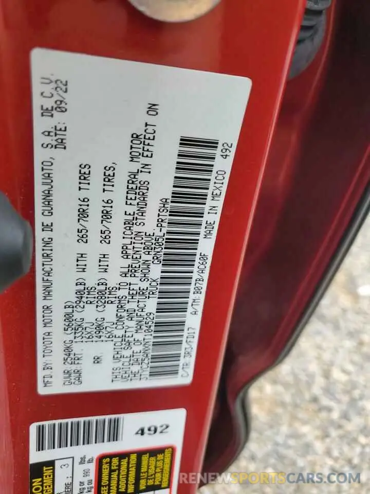 12 fotografías del automóvil dañado 3TYCZ5ANXNT104529 TOYOTA TACOMA 2022