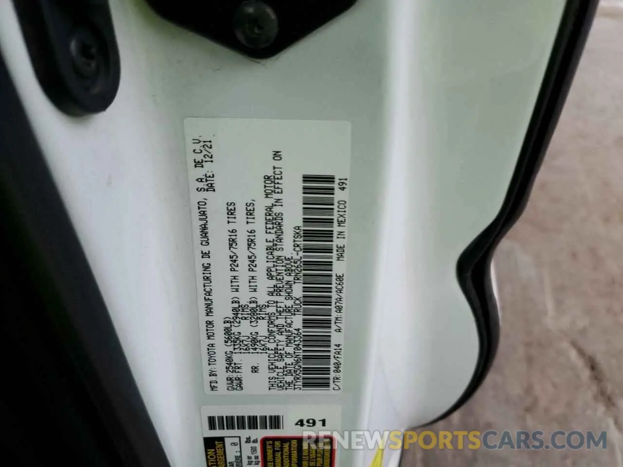 12 fotografías del automóvil dañado 3TYRX5GN6NT043364 TOYOTA TACOMA 2022