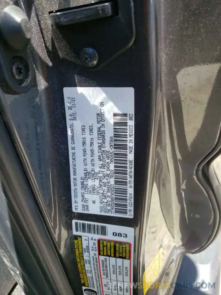 10 fotografías del automóvil dañado 3TYRX5GN8NT038523 TOYOTA TACOMA 2022