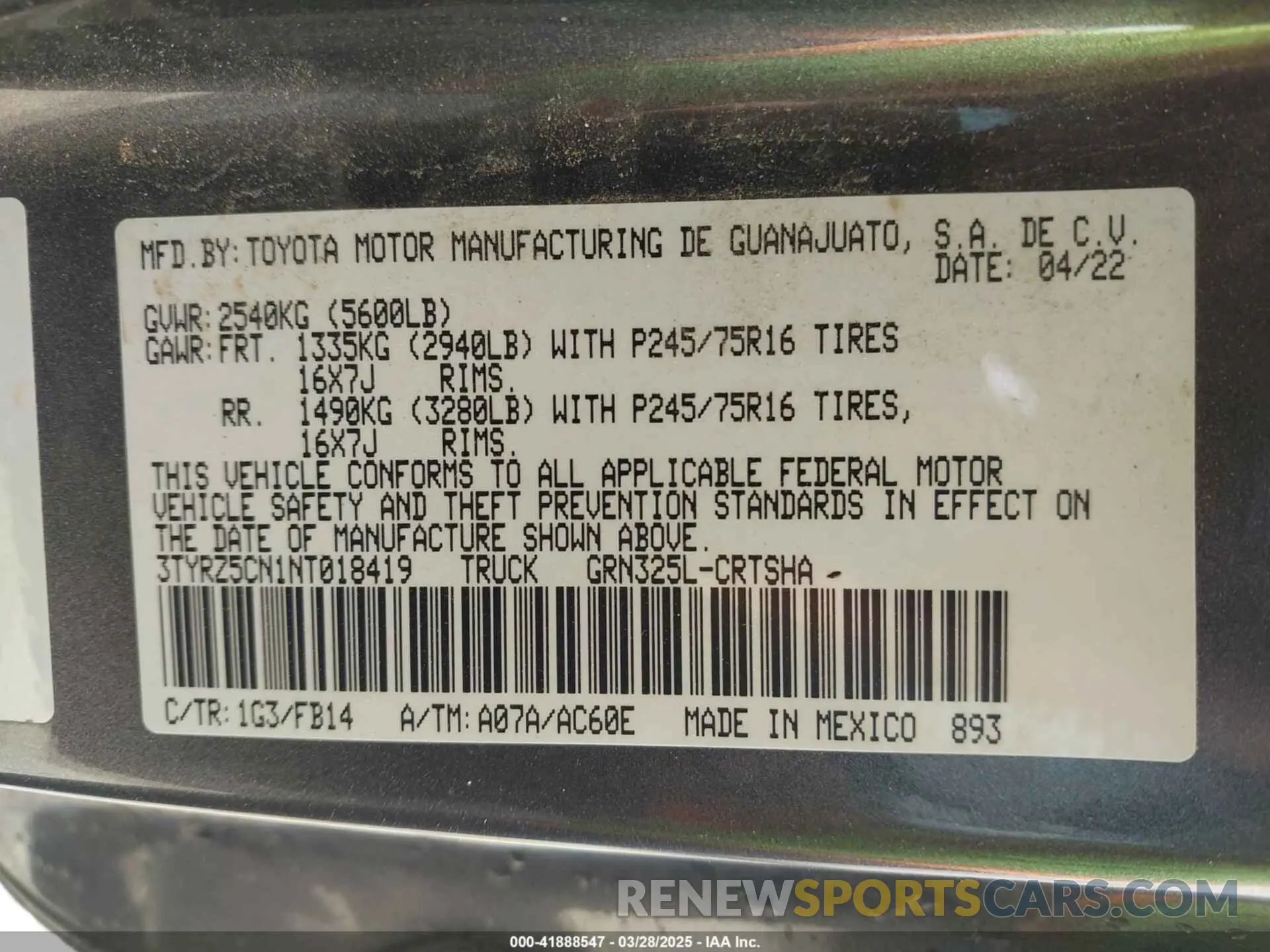 9 fotografías del automóvil dañado 3TYRZ5CN1NT018419 TOYOTA TACOMA 2022