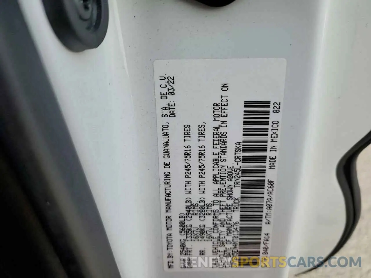 12 fotografías del automóvil dañado 3TYSX5EN4NT013476 TOYOTA TACOMA 2022