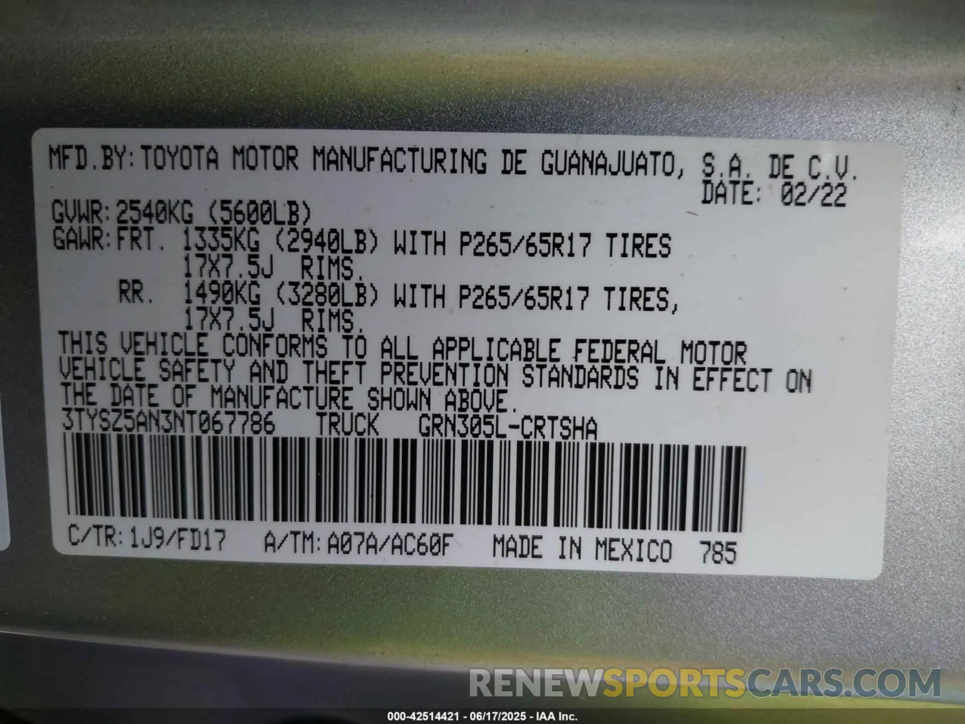 9 fotografías del automóvil dañado 3TYSZ5AN3NT067786 TOYOTA TACOMA 2022