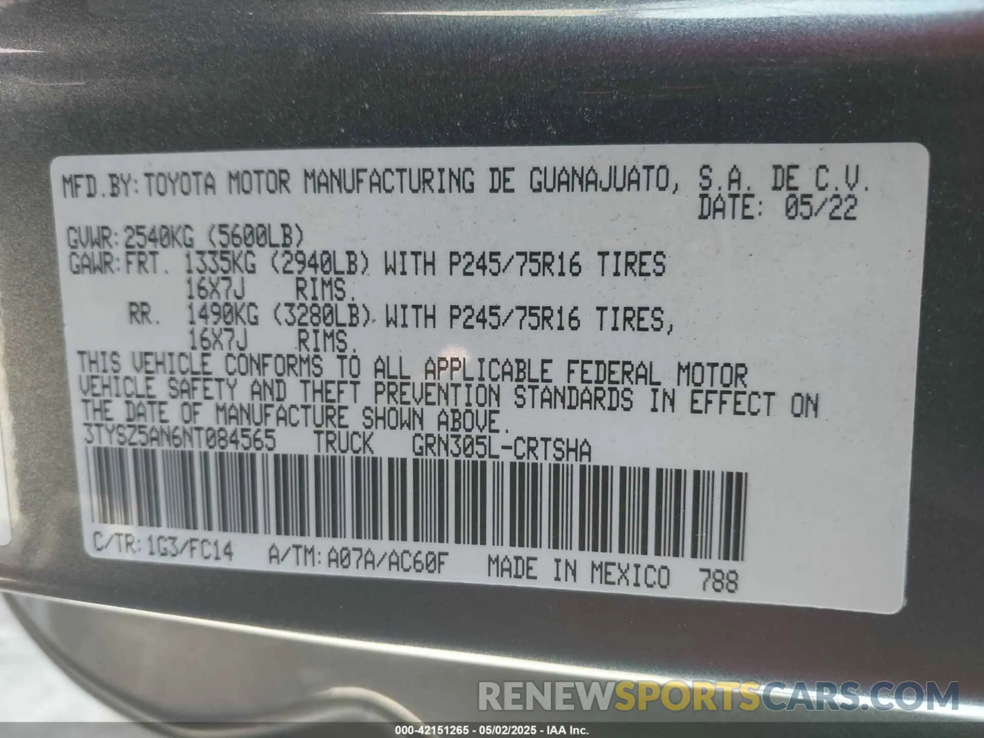 9 fotografías del automóvil dañado 3TYSZ5AN6NT084565 TOYOTA TACOMA 2022