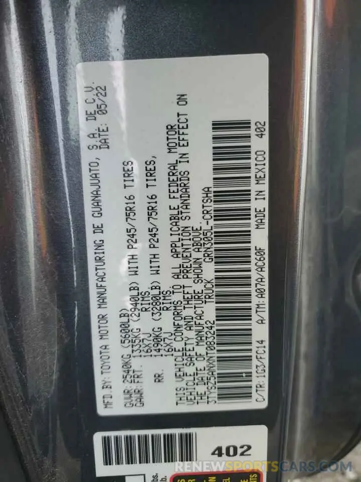 12 fotografías del automóvil dañado 3TYSZ5ANXNT083242 TOYOTA TACOMA 2022