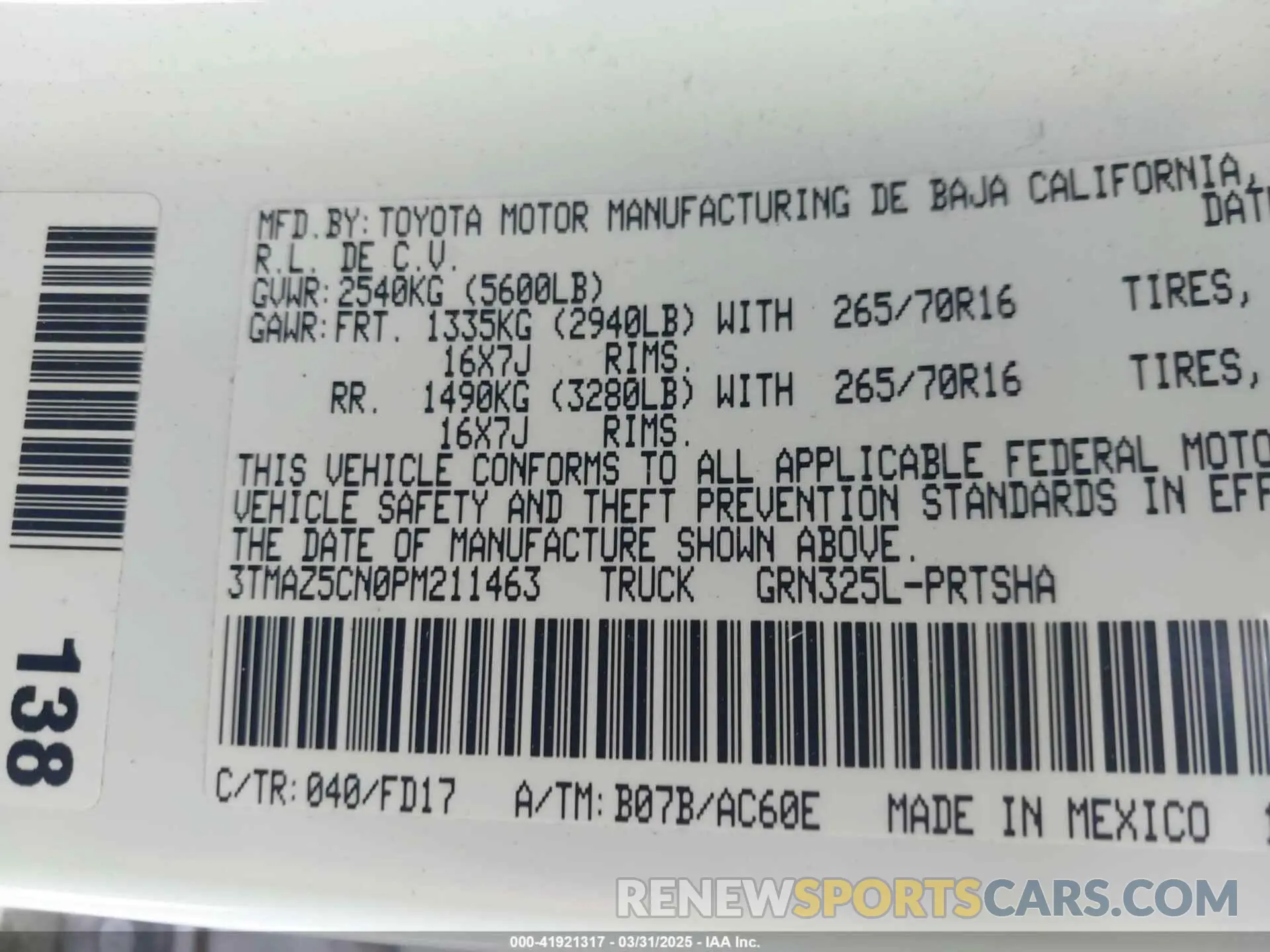 9 fotografías del automóvil dañado 3TMAZ5CN0PM211463 TOYOTA TACOMA 2023