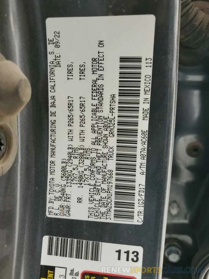 12 fotografías del automóvil dañado 3TMAZ5CN1PM197668 TOYOTA TACOMA 2023