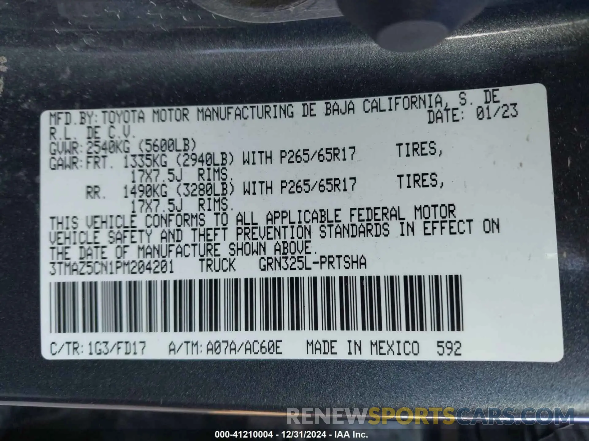 9 fotografías del automóvil dañado 3TMAZ5CN1PM204201 TOYOTA TACOMA 2023
