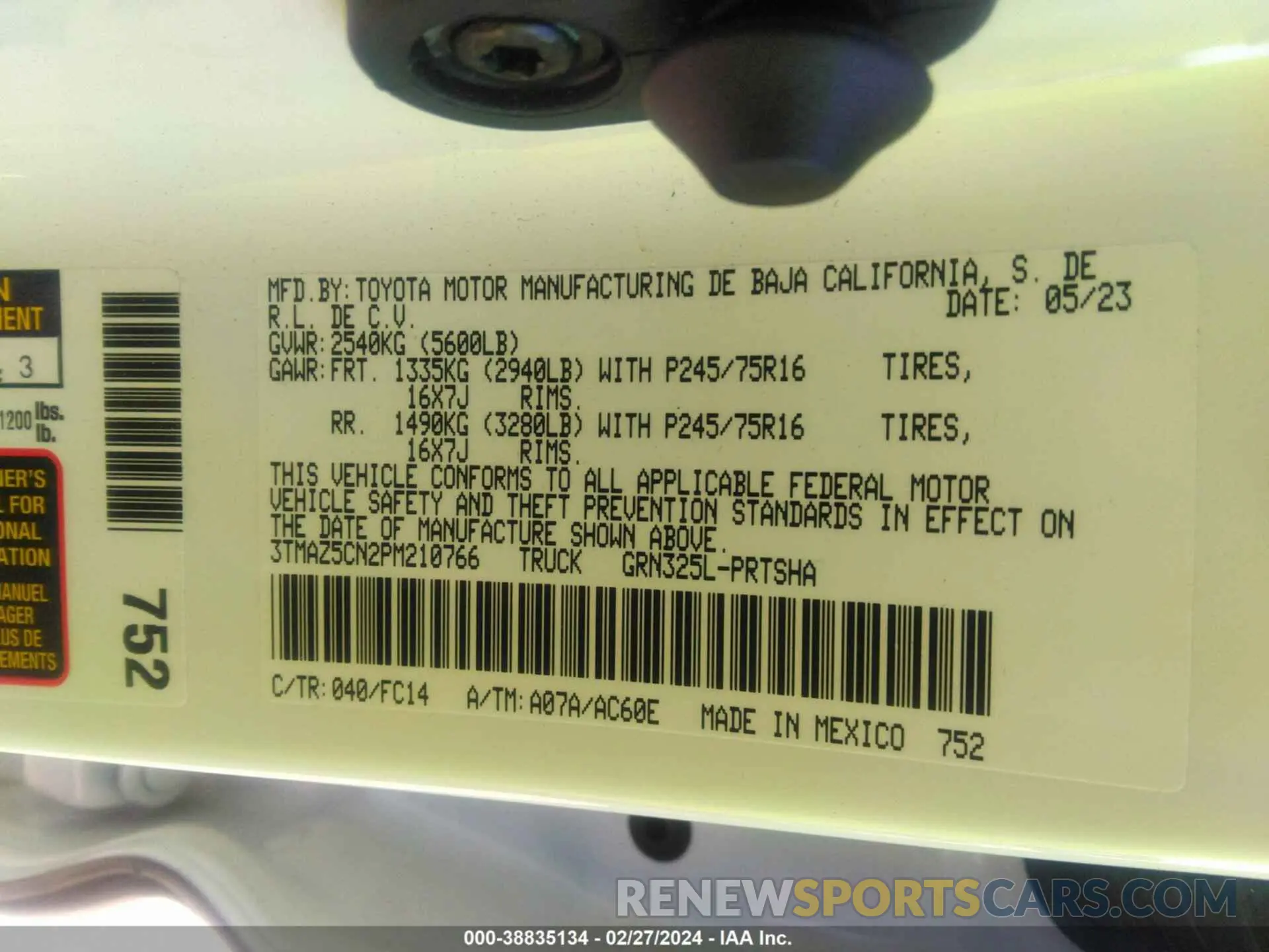 9 fotografías del automóvil dañado 3TMAZ5CN2PM210766 TOYOTA TACOMA 2023