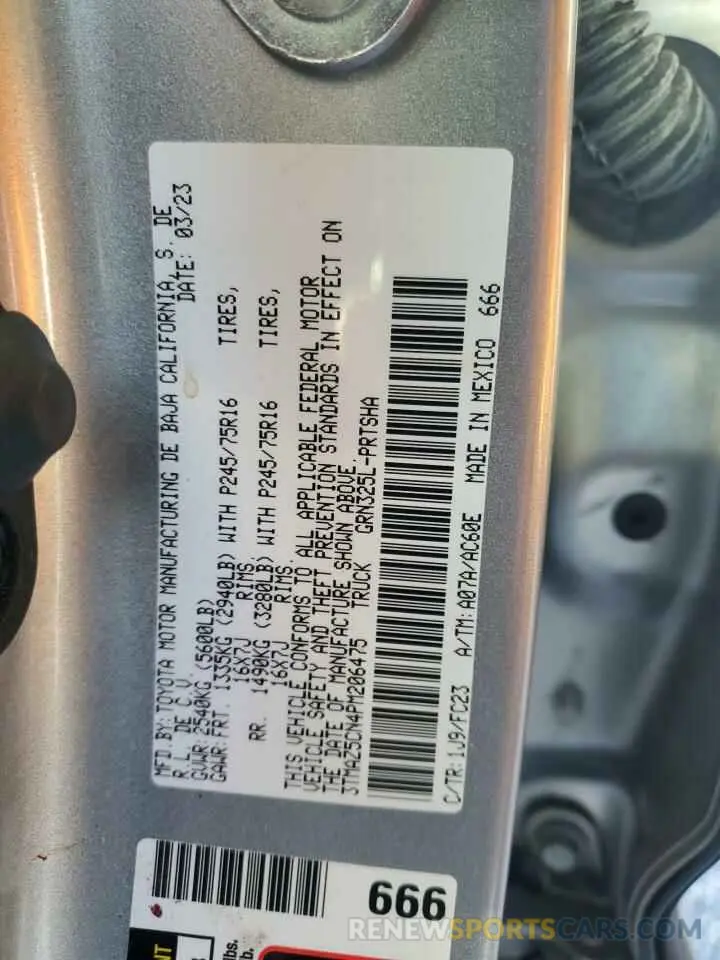 13 fotografías del automóvil dañado 3TMAZ5CN4PM206475 TOYOTA TACOMA 2023