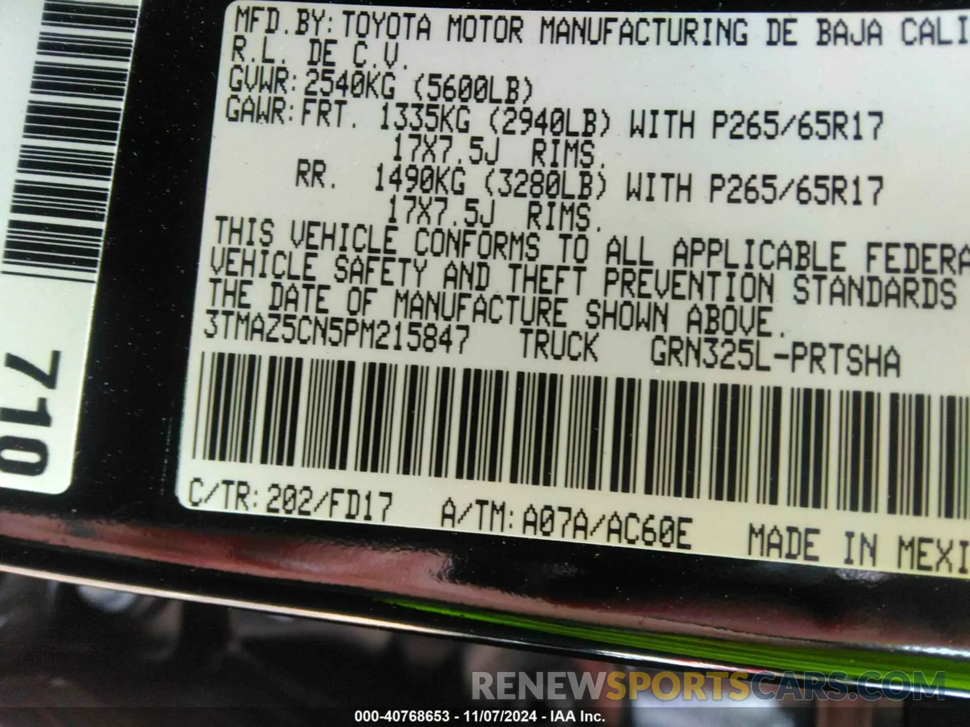 9 fotografías del automóvil dañado 3TMAZ5CN5PM215847 TOYOTA TACOMA 2023