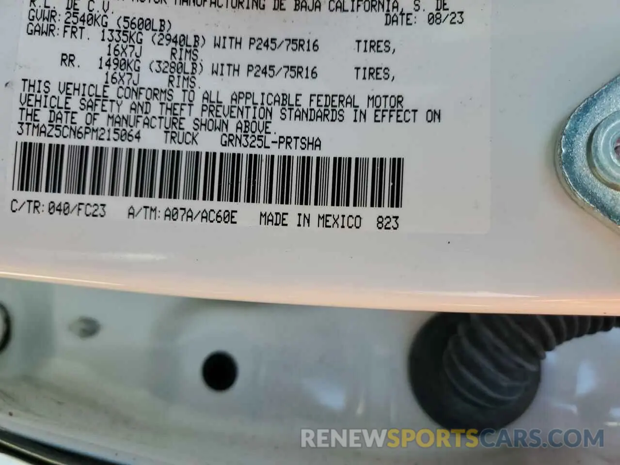 12 fotografías del automóvil dañado 3TMAZ5CN6PM215064 TOYOTA TACOMA 2023