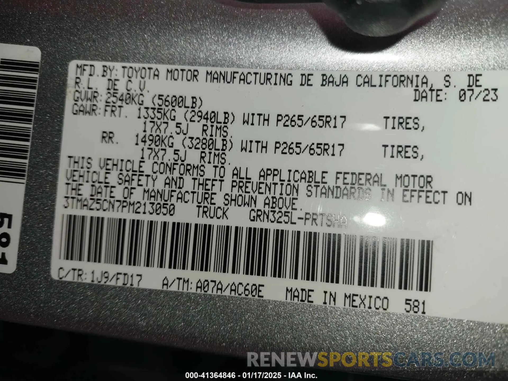 9 fotografías del automóvil dañado 3TMAZ5CN7PM213050 TOYOTA TACOMA 2023