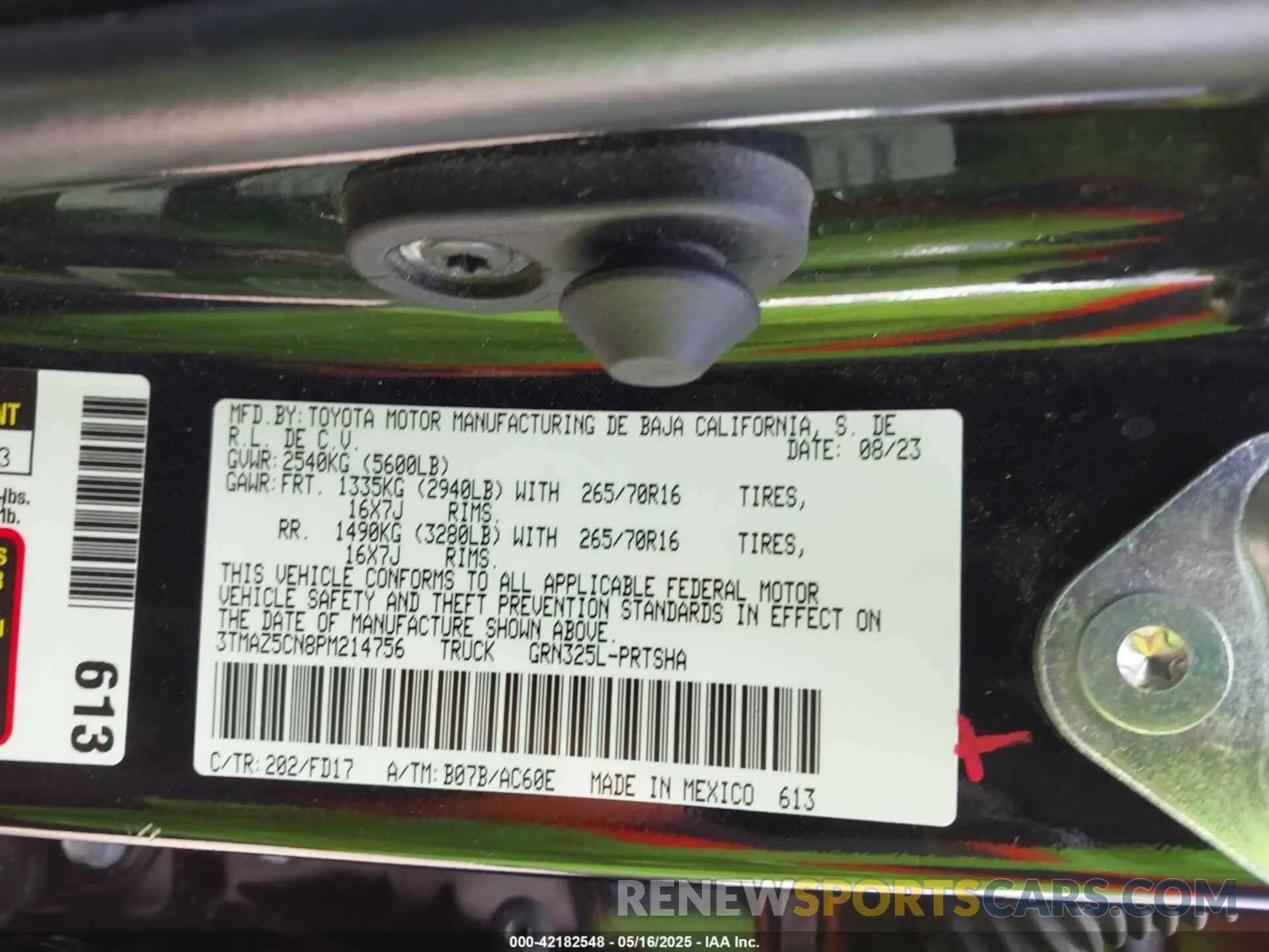 9 fotografías del automóvil dañado 3TMAZ5CN8PM214756 TOYOTA TACOMA 2023
