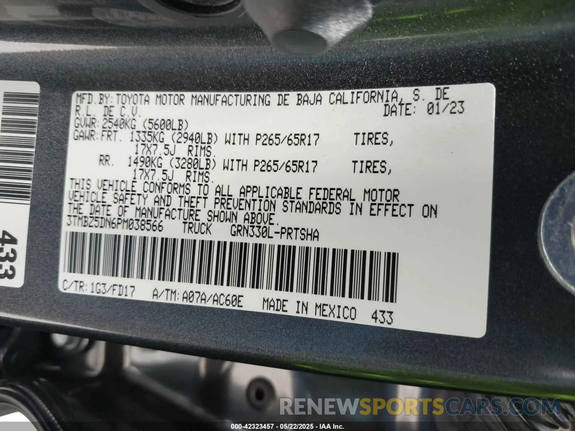 9 fotografías del automóvil dañado 3TMBZ5DN6PM038566 TOYOTA TACOMA 2023