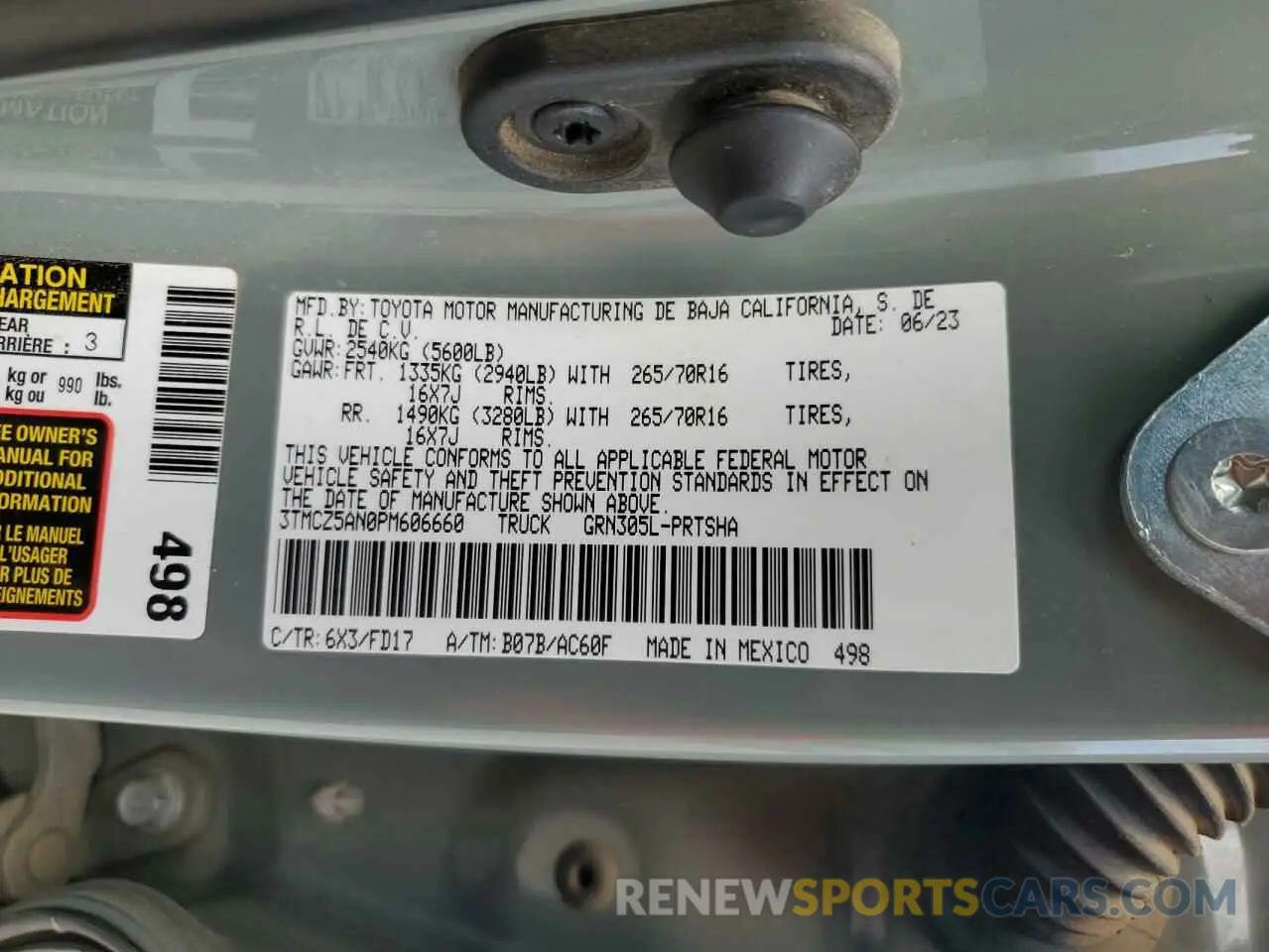 13 fotografías del automóvil dañado 3TMCZ5AN0PM606660 TOYOTA TACOMA 2023