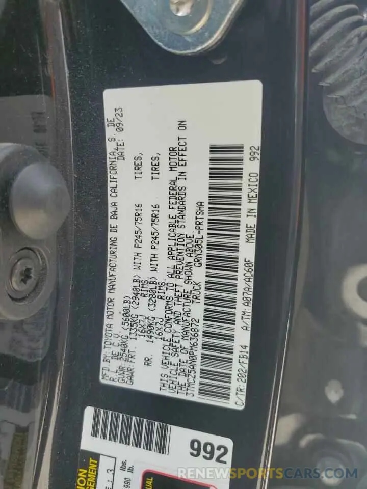 12 fotografías del automóvil dañado 3TMCZ5AN0PM636872 TOYOTA TACOMA 2023