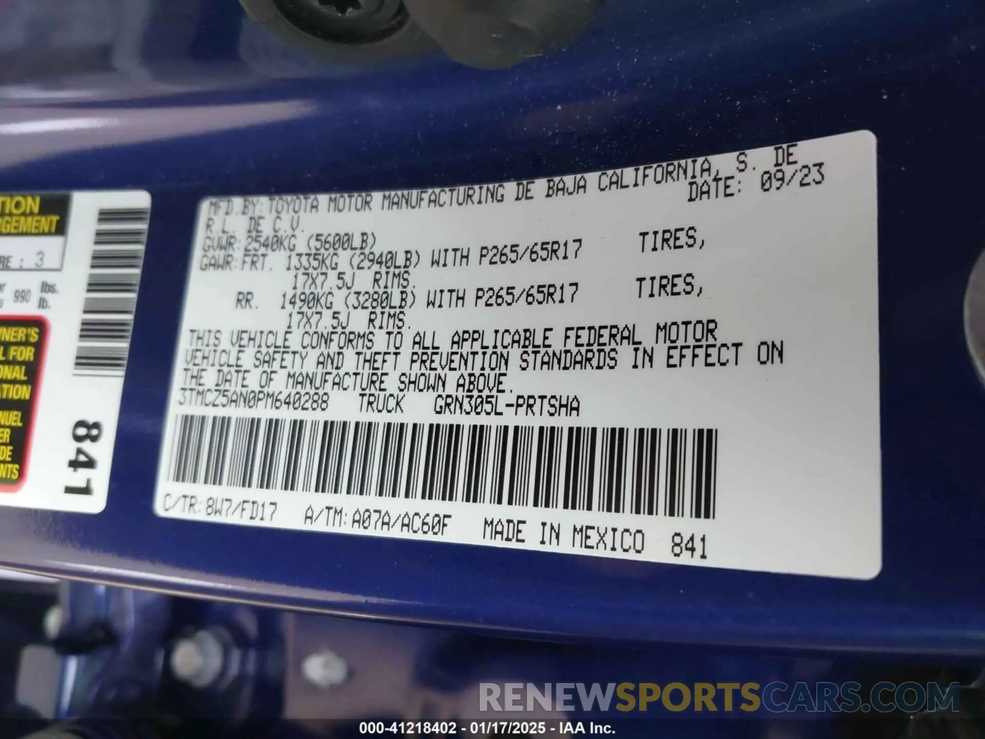 9 fotografías del automóvil dañado 3TMCZ5AN0PM640288 TOYOTA TACOMA 2023