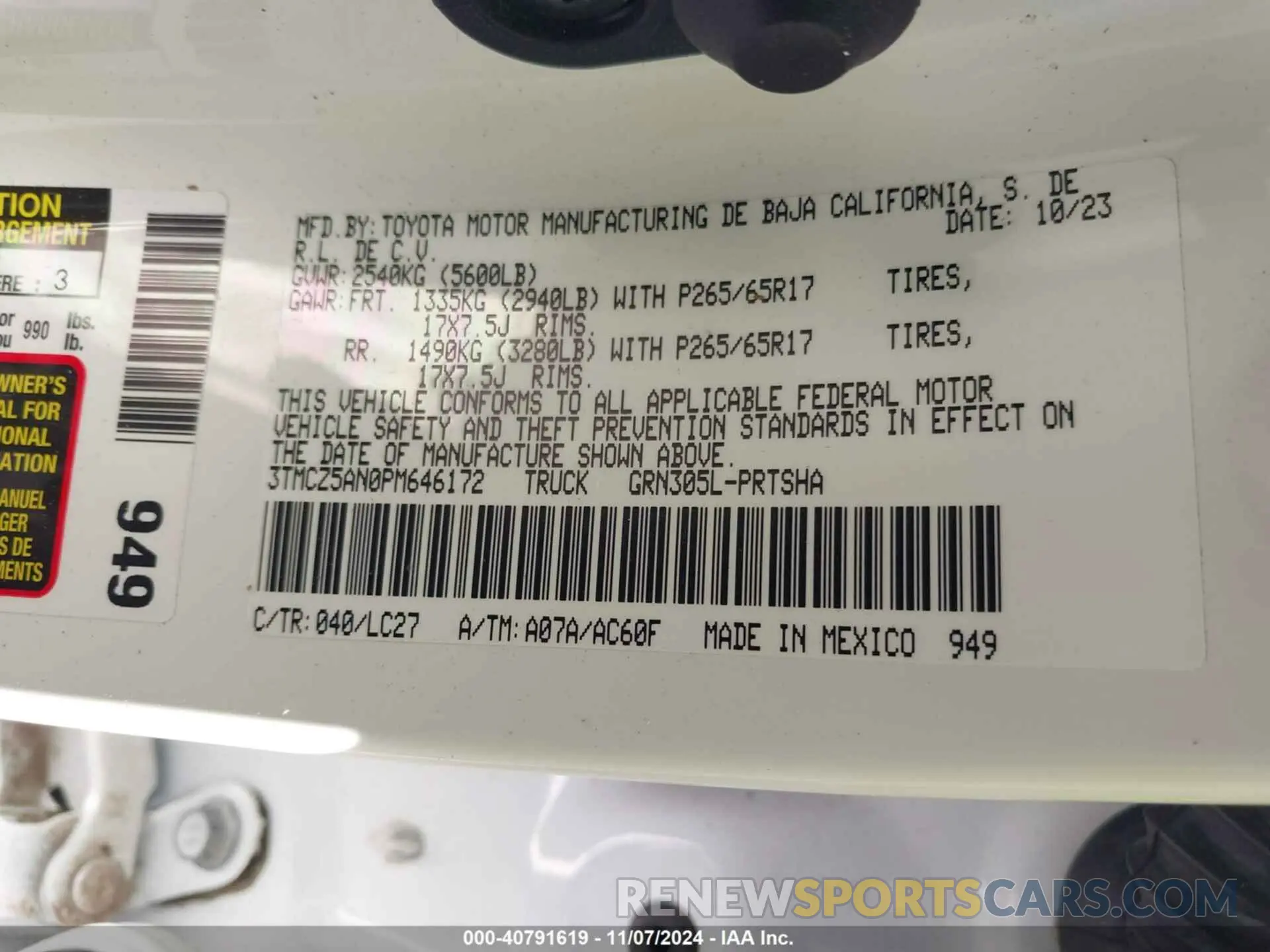 9 fotografías del automóvil dañado 3TMCZ5AN0PM646172 TOYOTA TACOMA 2023