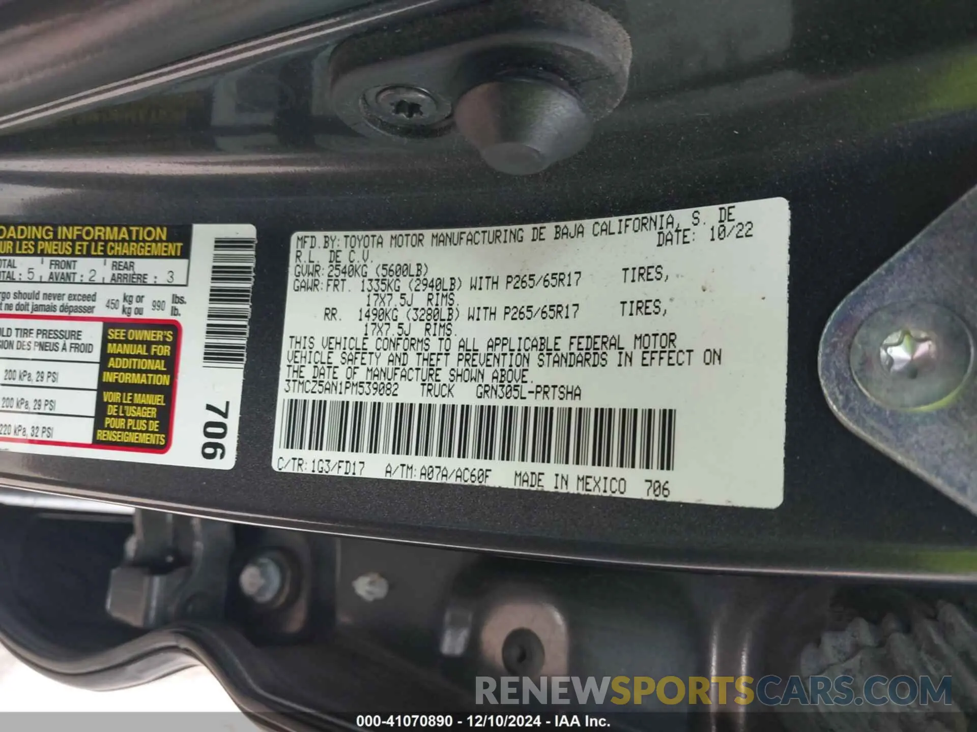 9 fotografías del automóvil dañado 3TMCZ5AN1PM539082 TOYOTA TACOMA 2023
