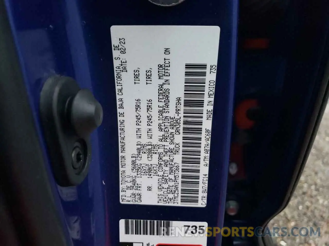 12 fotografías del automóvil dañado 3TMCZ5AN1PM573667 TOYOTA TACOMA 2023