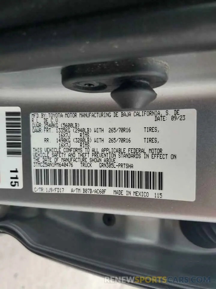 13 fotografías del automóvil dañado 3TMCZ5AN1PM640476 TOYOTA TACOMA 2023