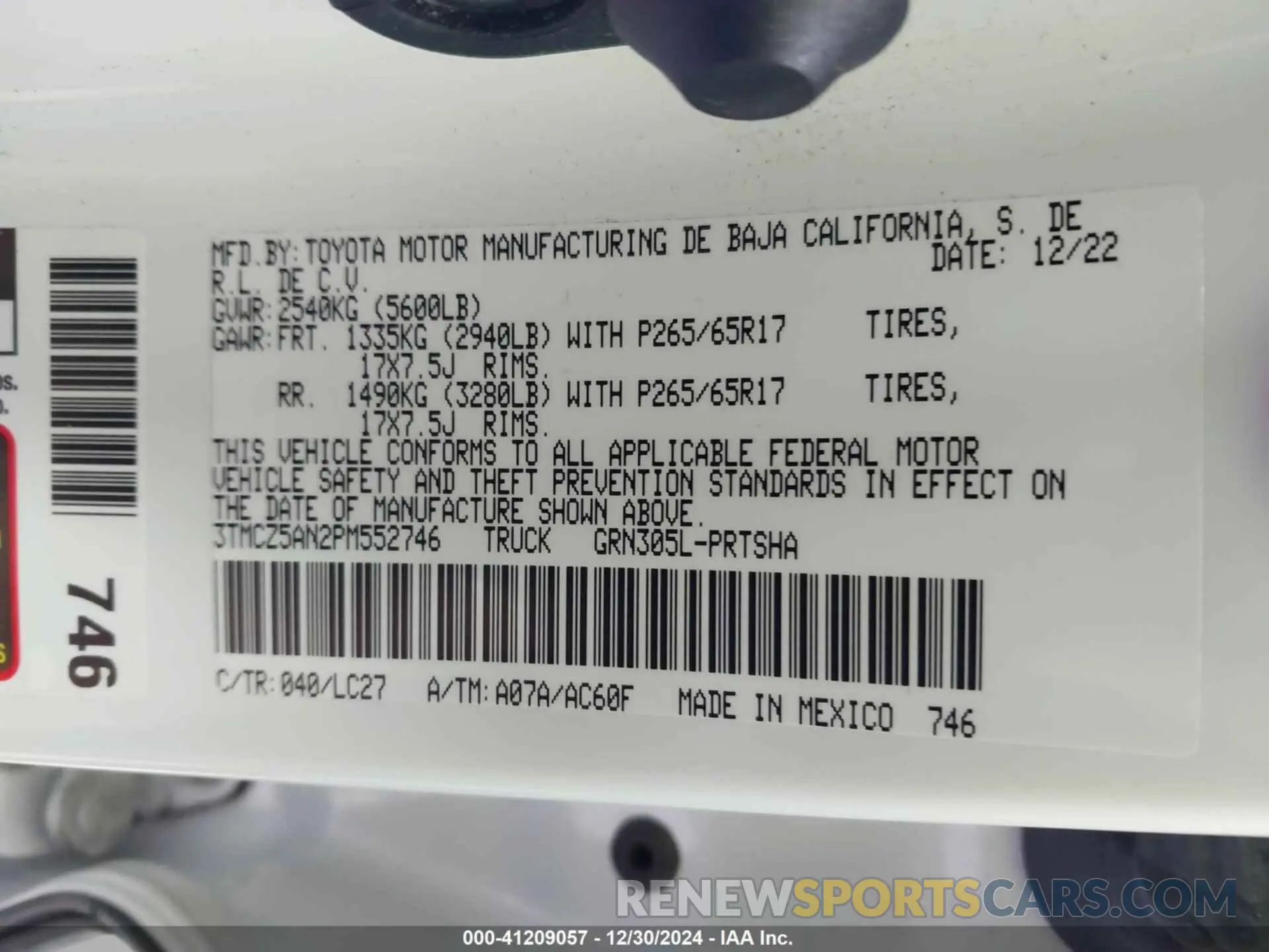 9 fotografías del automóvil dañado 3TMCZ5AN2PM552746 TOYOTA TACOMA 2023