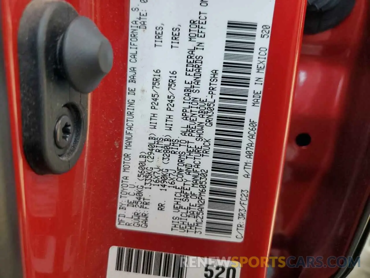 12 fotografías del automóvil dañado 3TMCZ5AN2PM605302 TOYOTA TACOMA 2023