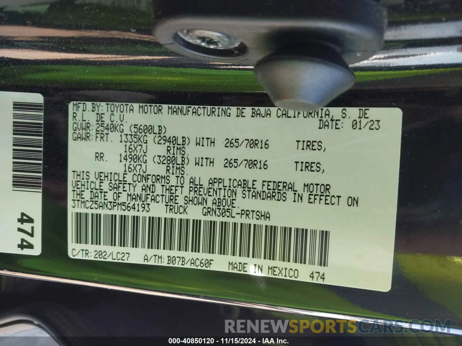 9 fotografías del automóvil dañado 3TMCZ5AN3PM564193 TOYOTA TACOMA 2023