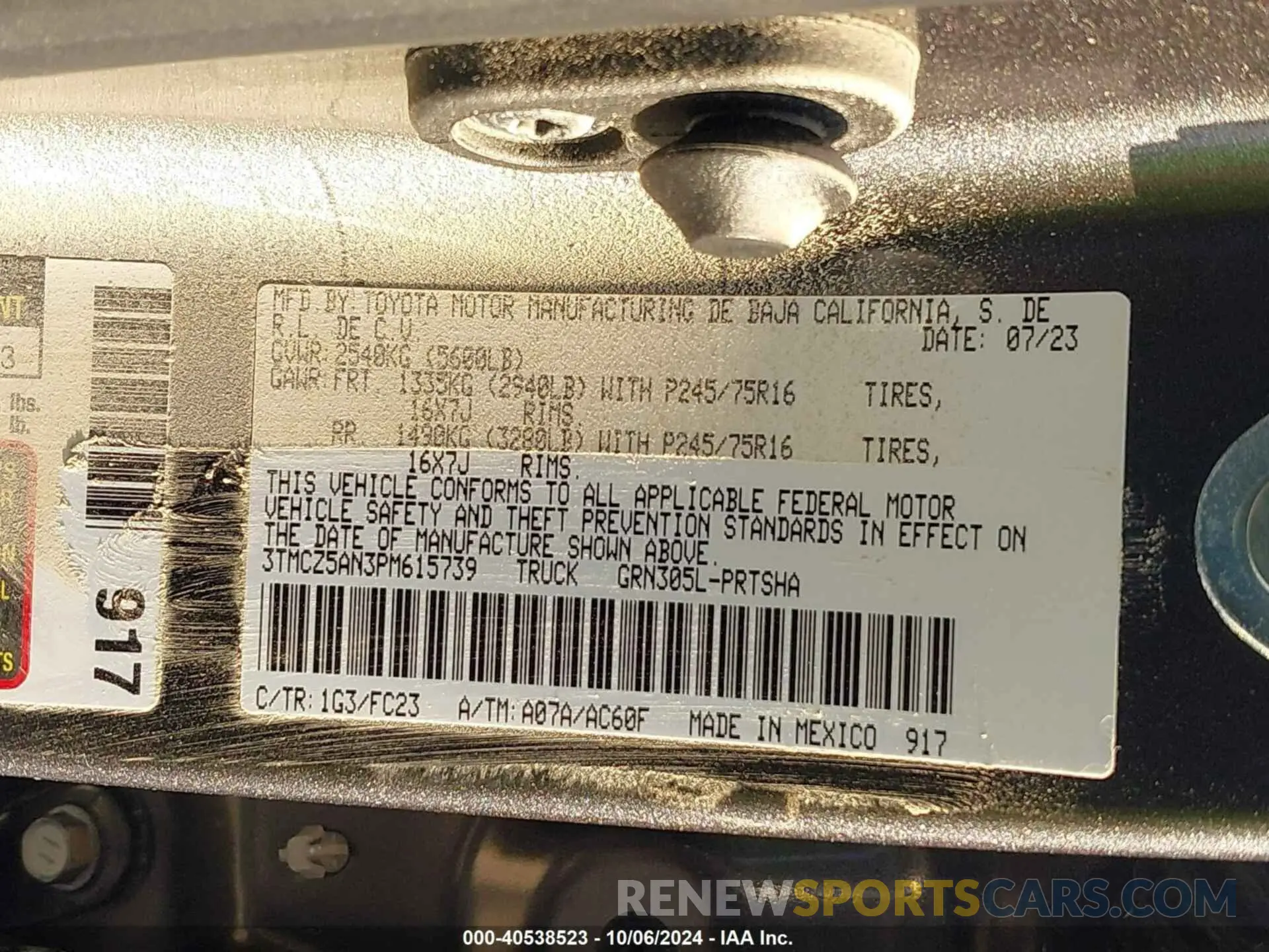 9 fotografías del automóvil dañado 3TMCZ5AN3PM615739 TOYOTA TACOMA 2023