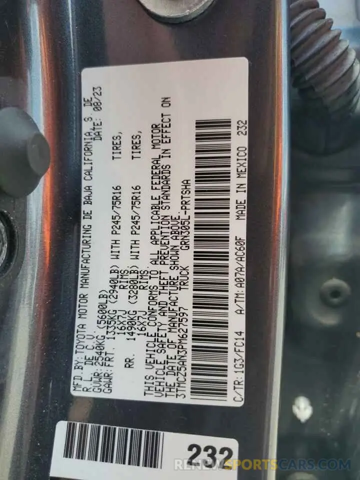 12 fotografías del automóvil dañado 3TMCZ5AN3PM627597 TOYOTA TACOMA 2023