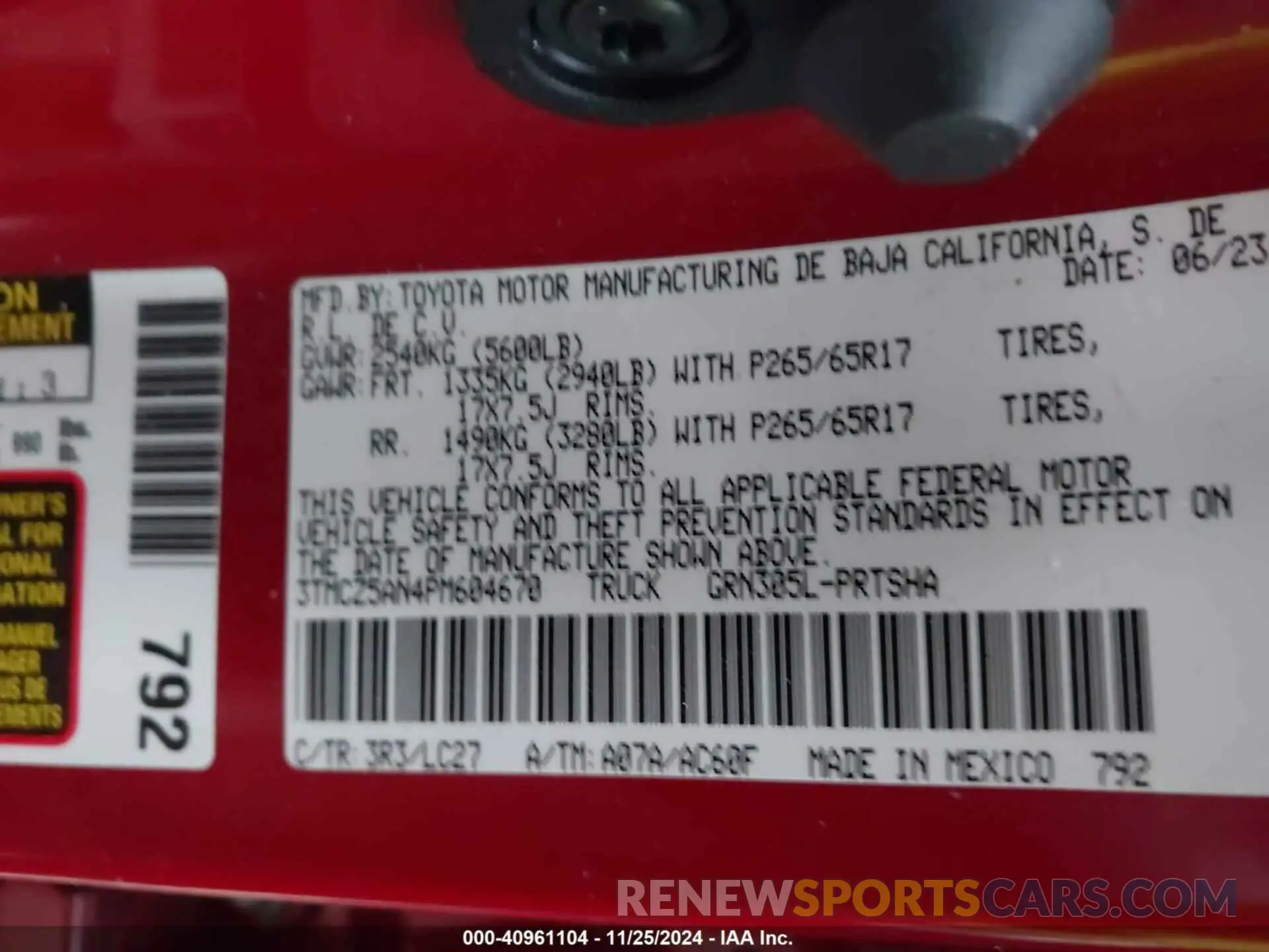 9 fotografías del automóvil dañado 3TMCZ5AN4PM604670 TOYOTA TACOMA 2023