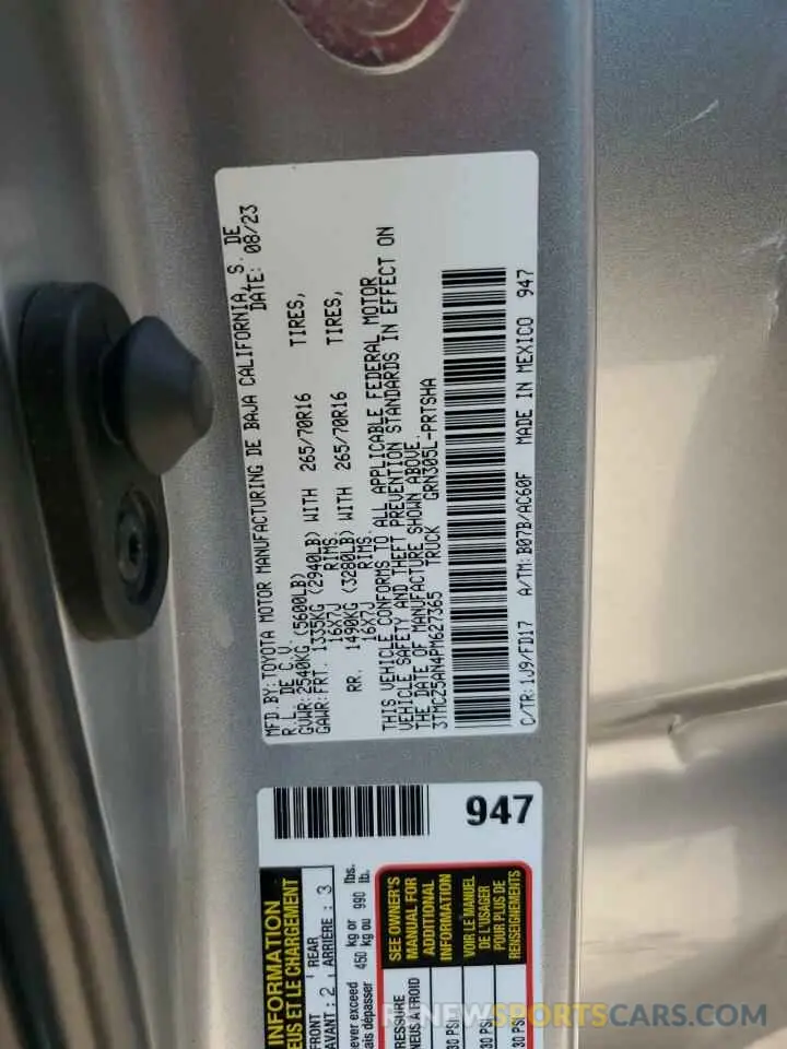 12 fotografías del automóvil dañado 3TMCZ5AN4PM627365 TOYOTA TACOMA 2023