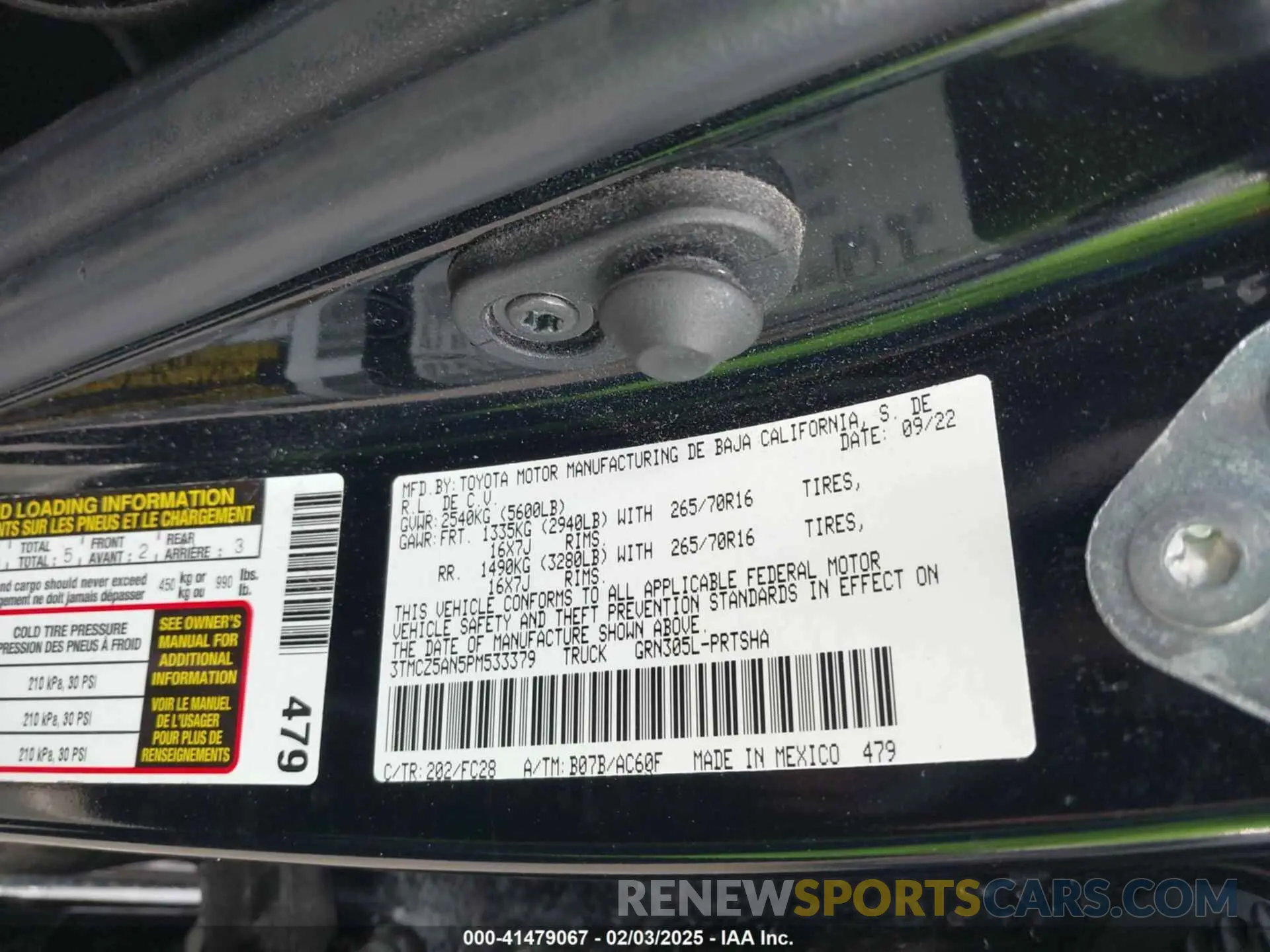 9 fotografías del automóvil dañado 3TMCZ5AN5PM533379 TOYOTA TACOMA 2023