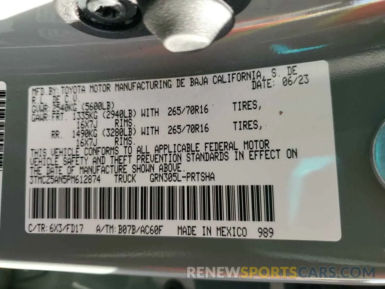 13 fotografías del automóvil dañado 3TMCZ5AN5PM612874 TOYOTA TACOMA 2023