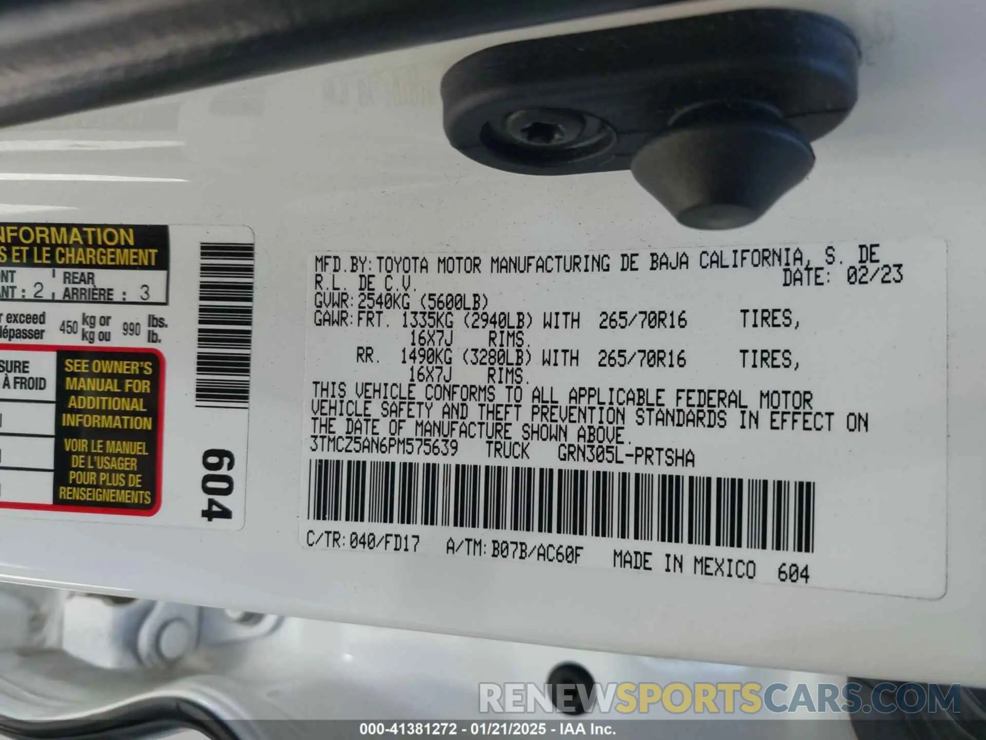 9 fotografías del automóvil dañado 3TMCZ5AN6PM575639 TOYOTA TACOMA 2023