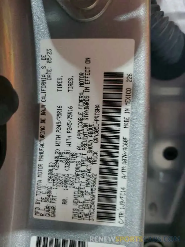 13 fotografías del automóvil dañado 3TMCZ5AN6PM596622 TOYOTA TACOMA 2023
