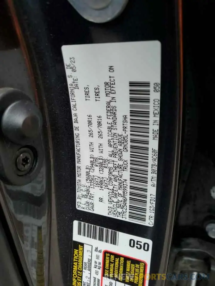 12 fotografías del automóvil dañado 3TMCZ5AN6PM599374 TOYOTA TACOMA 2023