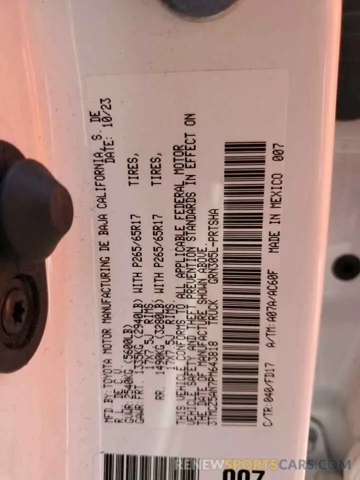 12 fotografías del automóvil dañado 3TMCZ5AN7PM643818 TOYOTA TACOMA 2023